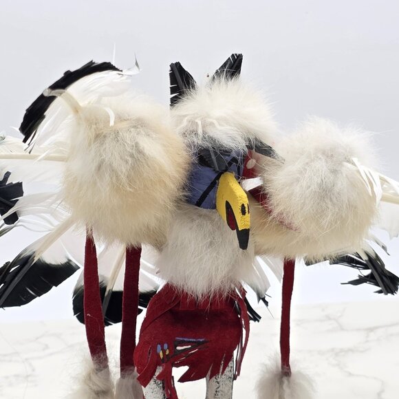 Native American Kachina Doll Eagle Handmade Feather Fur Wood Southwestern Art - Picture 2 of 11